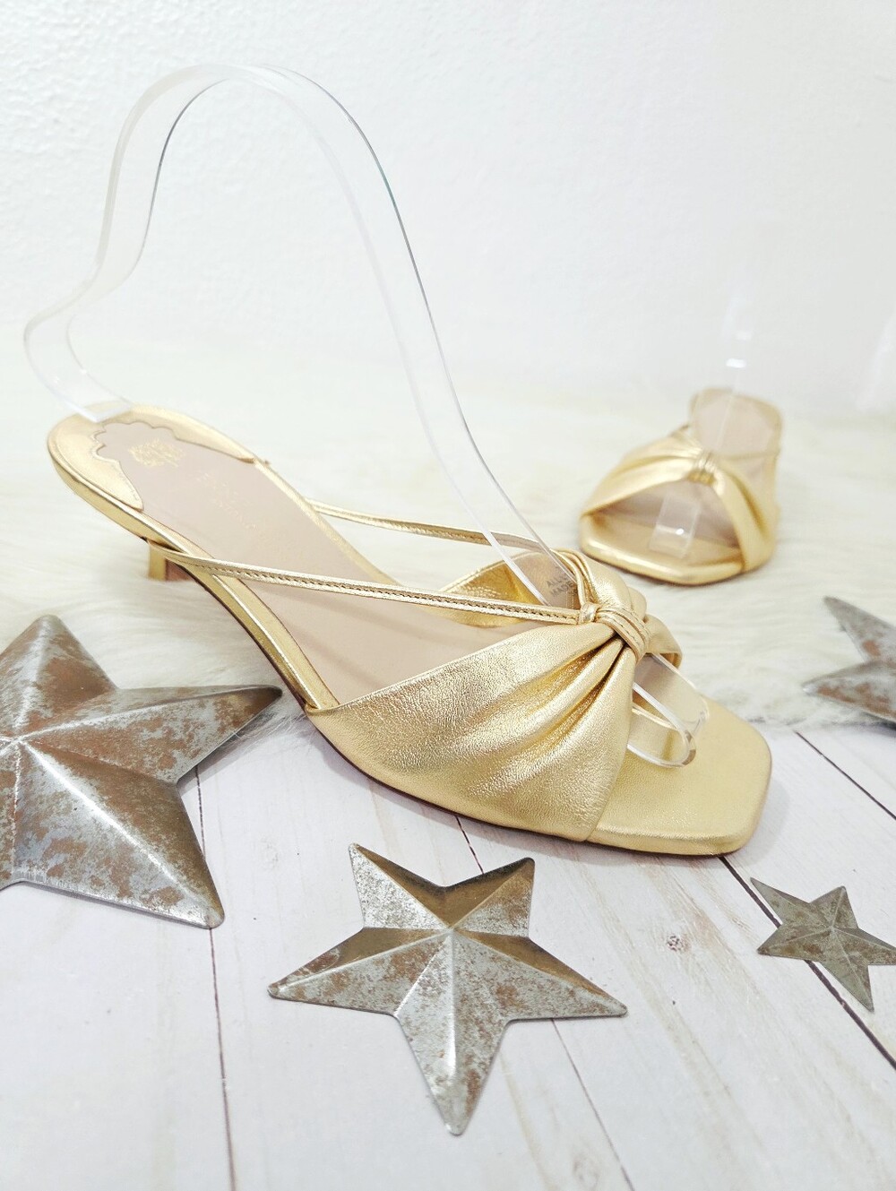 Jennifer Sumko x Antonio Melani Avalon heels metallic gold bow sandals women's 7